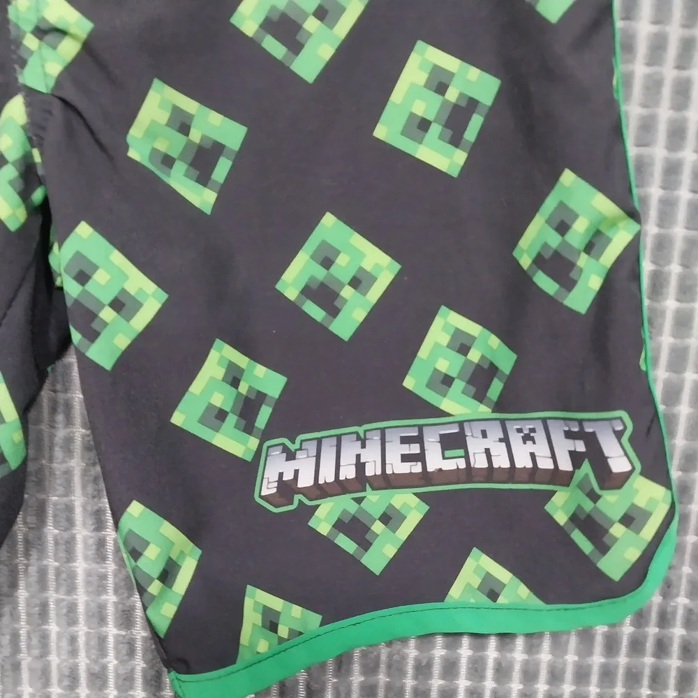 Minecraft Kids Swim Trunks Creeper Print Board Shorts 6/7 Gray Green